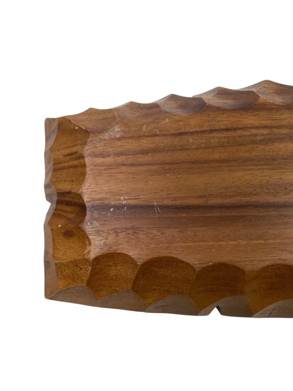 Hand-Carved Wooden Divided Serving Tray With Scalloped Edge - Vintage Rustic Dec - Picture 8 of 14